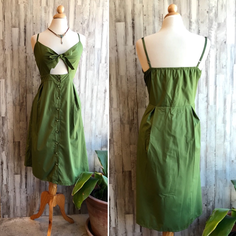 Avocado Green peekaboo front dress